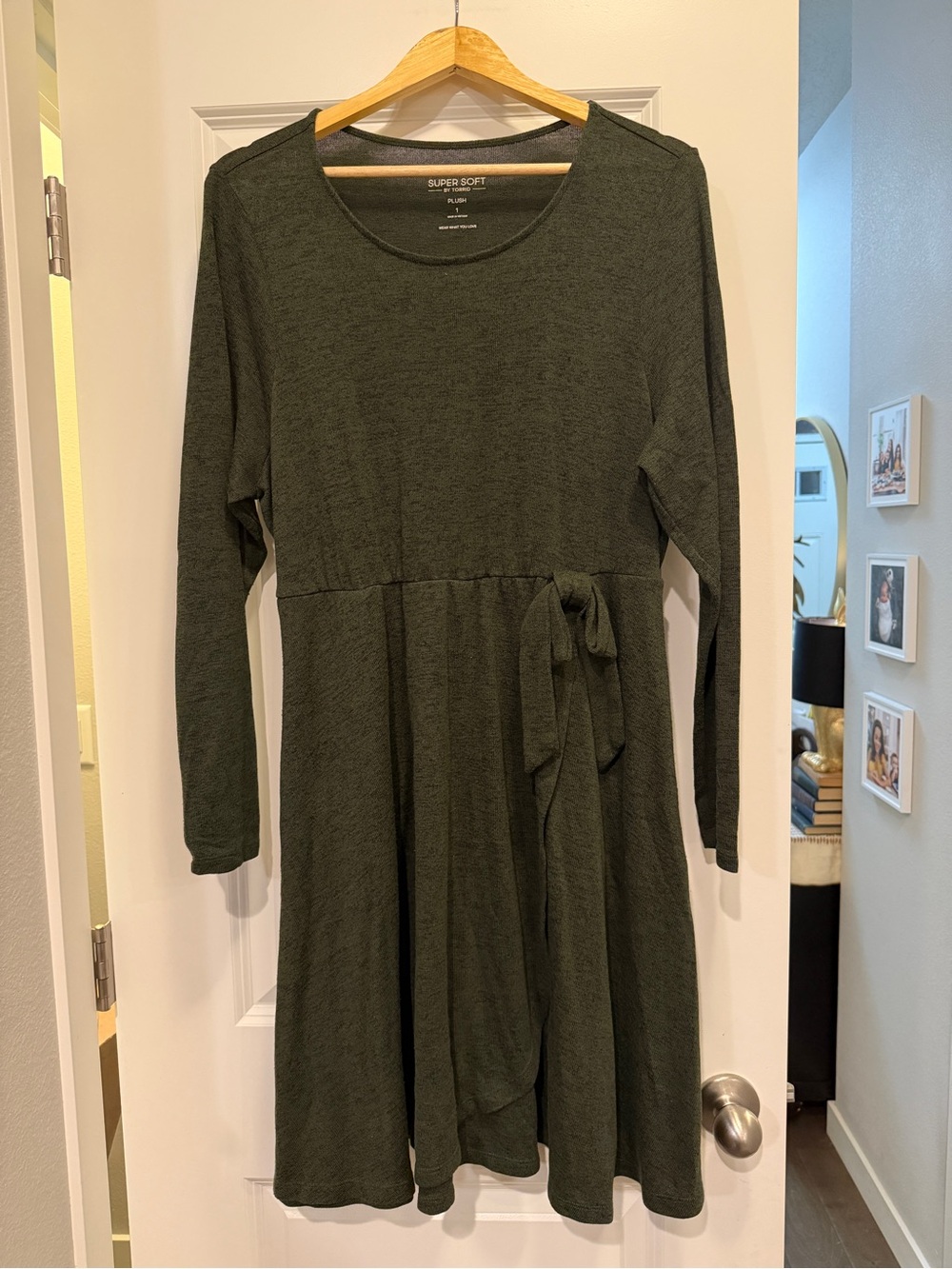 torrid Olive Green Long Sleeve Tie-Detail Midi Dress